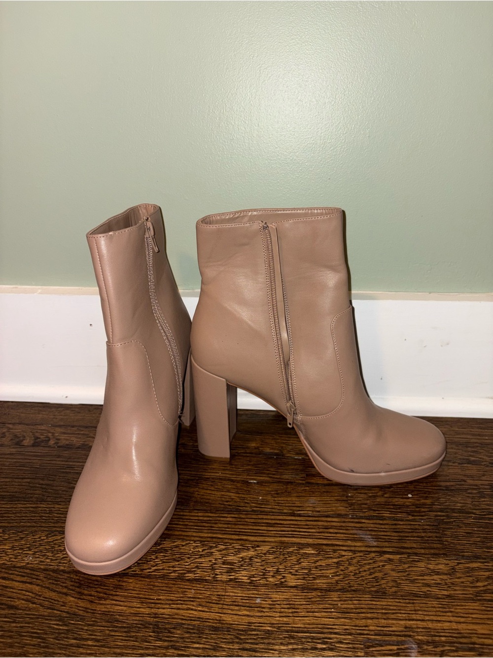 Women's Nude Block Heel Ankle Boots